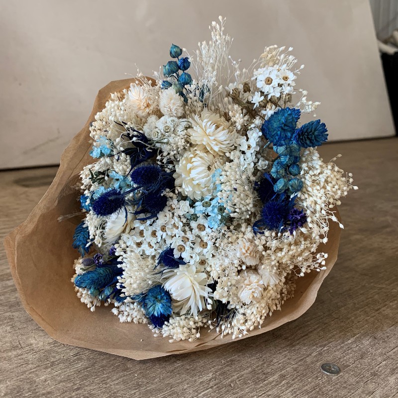 Dried Flowers, Bulk Dried Flower, 1 Set Dark Blue White Flower